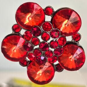 Vintage Brooch Women's Small Red Rhinestone Cluster Flower Festive Cocktail